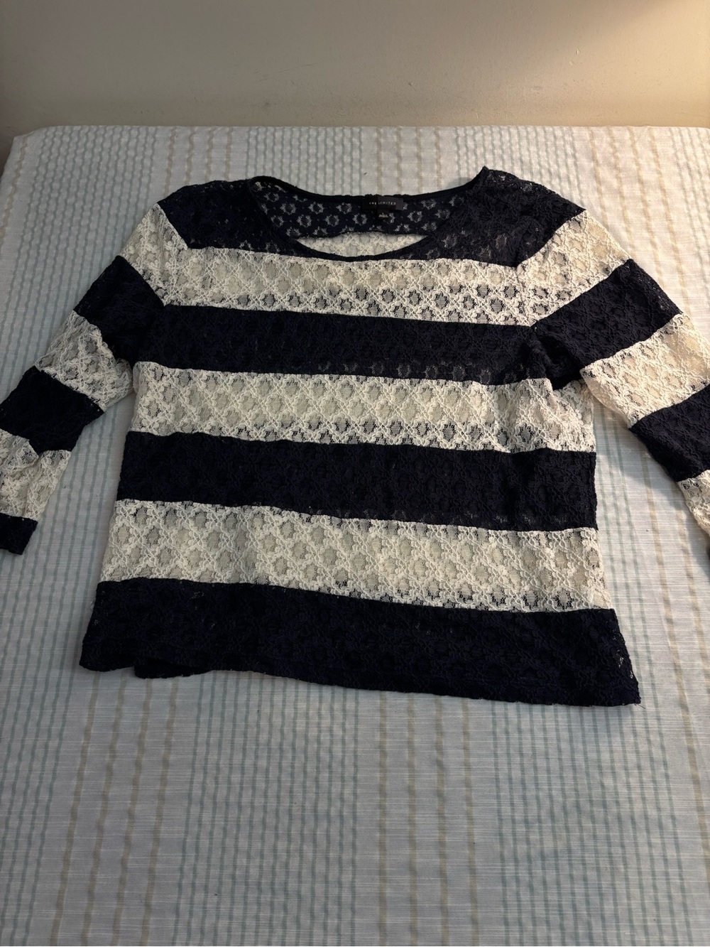 The Limited Navy & White Lace Stripe Long Sleeve Tee